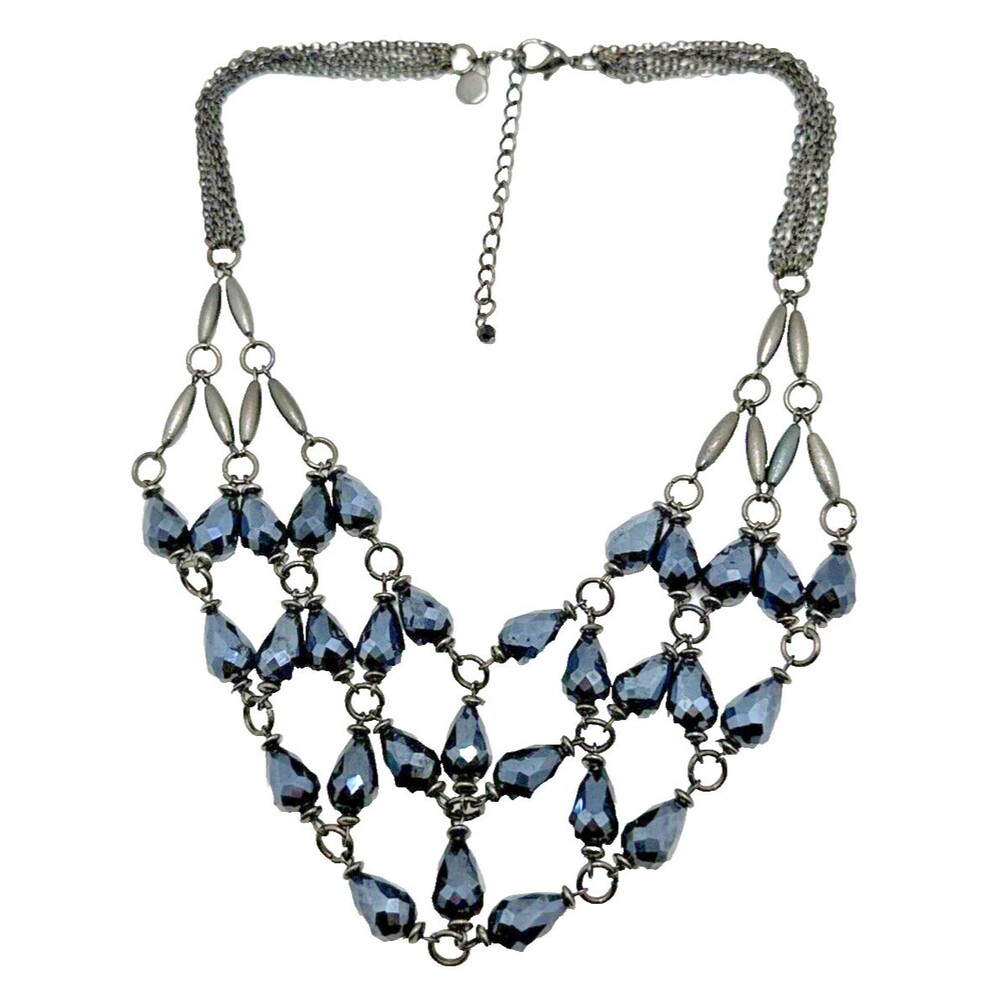 Simply Vera VERA WANG Blue Crystal Bib Necklace Chainmail Mesh Statement 18-20"